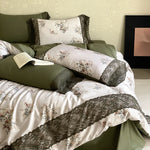 Bed Linen Set Satin Floral Print Lace Trim 4-Piece