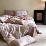 Bed Linen Set Satin Floral Print Lace Trim 4-Piece