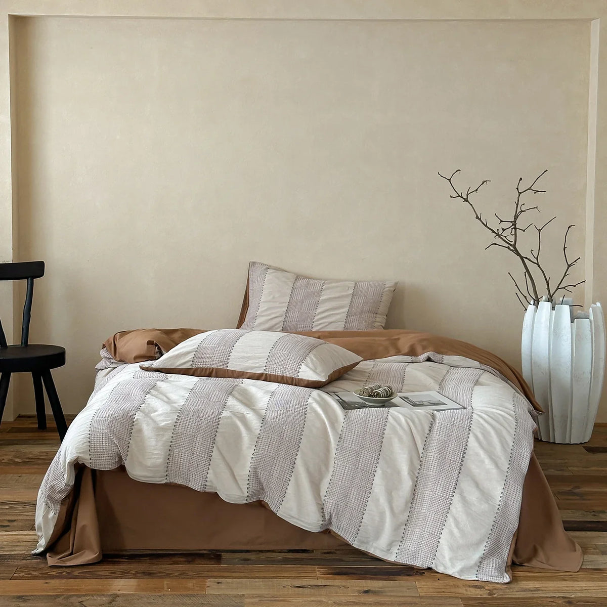 Bed Linen Set Woven Stripe Cotton Integrated Fitted Sheet