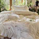 Bed Set Breathable Cotton-Linen Embroidered Ruffled Skirt