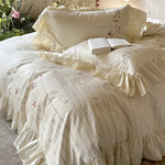 Bed Set Breathable Cotton-Linen Embroidered Ruffled Skirt