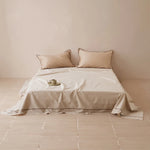 Bed Sheet & Pillowcase Set Cotton Satin Fine Piping 4-Piece