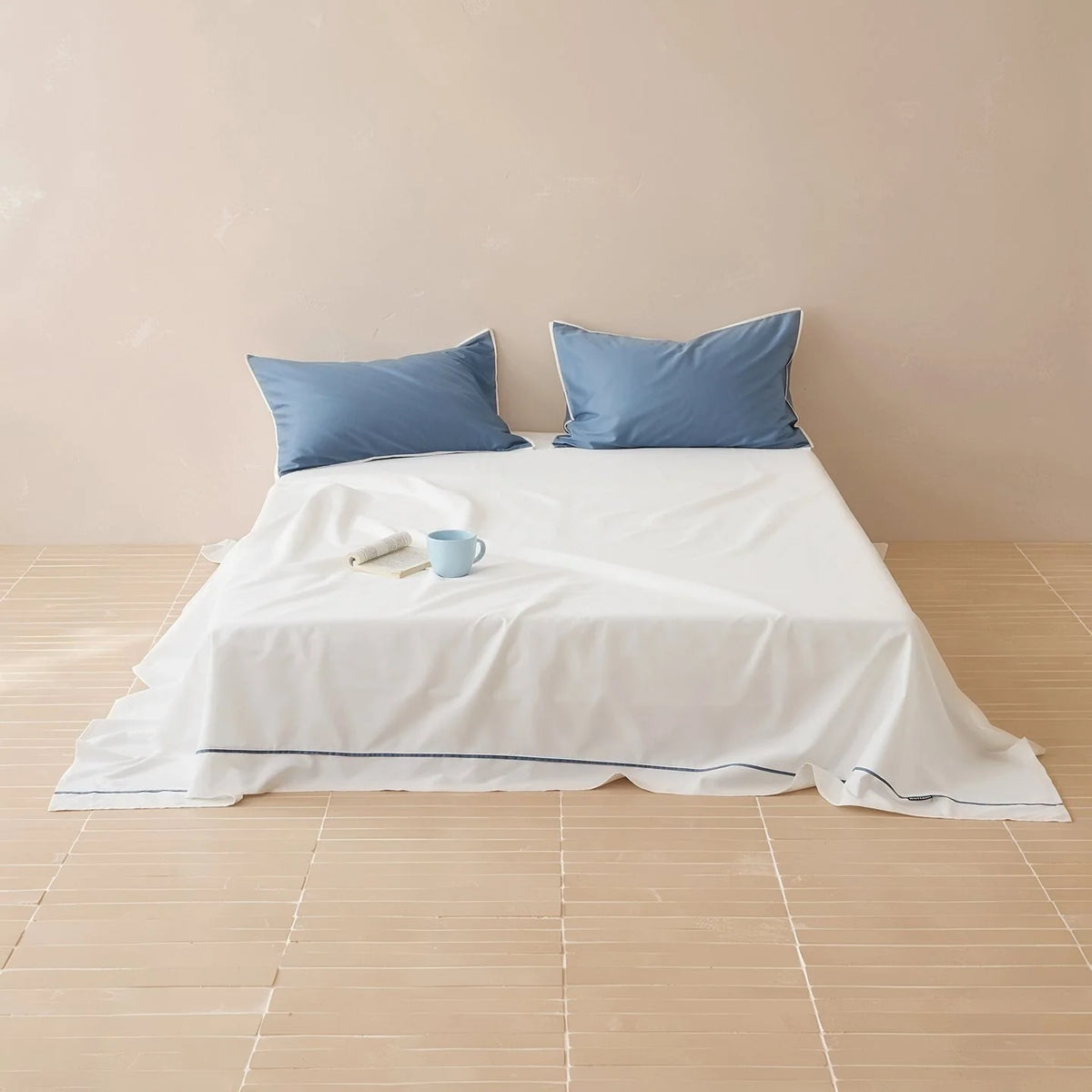 Bed Sheet & Pillowcase Set Cotton Satin Fine Piping 4-Piece