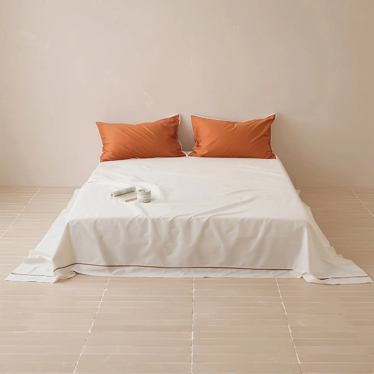 Bed Sheet & Pillowcase Set Cotton Satin Fine Piping 4-Piece