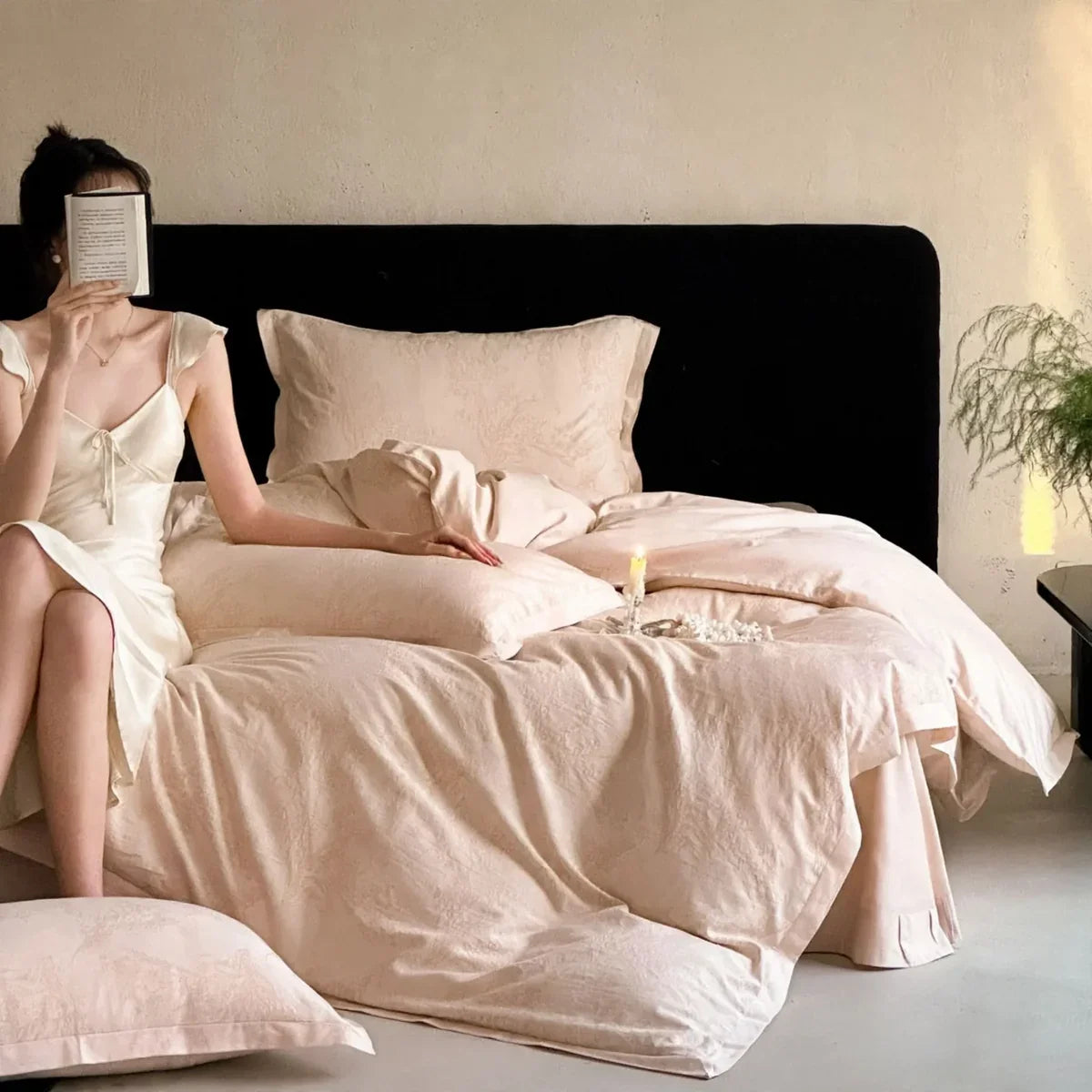 Bed Sheet Set 100% Cotton Jacquard Year-Round Comfort