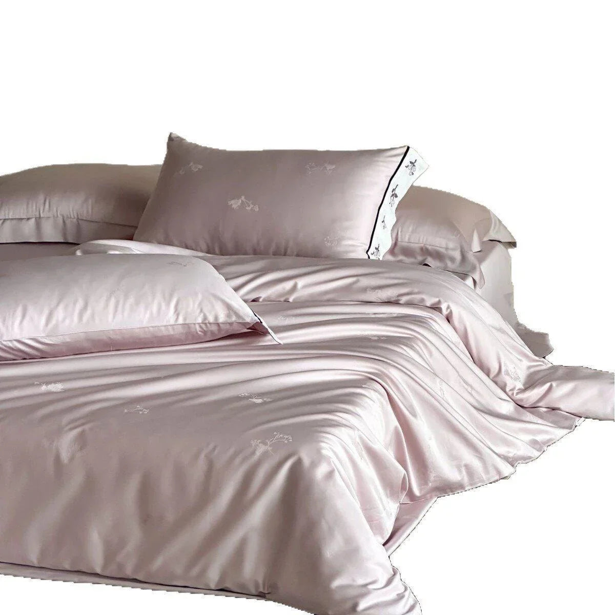 Bed Sheet Set Cotton Satin Embroidered Hem & Piping