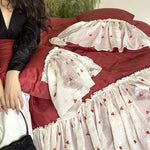 Bed Skirt & Pillowcase Set Cotton-Linen Embroidered Ruffles 4-Piece