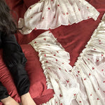 Bed Skirt & Pillowcase Set Cotton-Linen Embroidered Ruffles 4-Piece