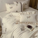 Bedding Set 100% Breathable Cotton Embroidered Ruffled Edges