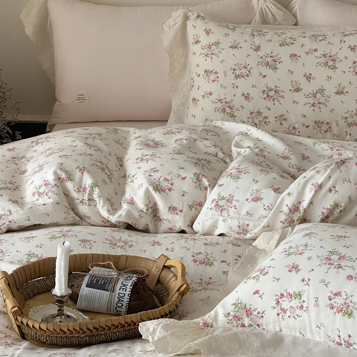 Bedding Set 100% Cotton Floral Lace 4-Piece