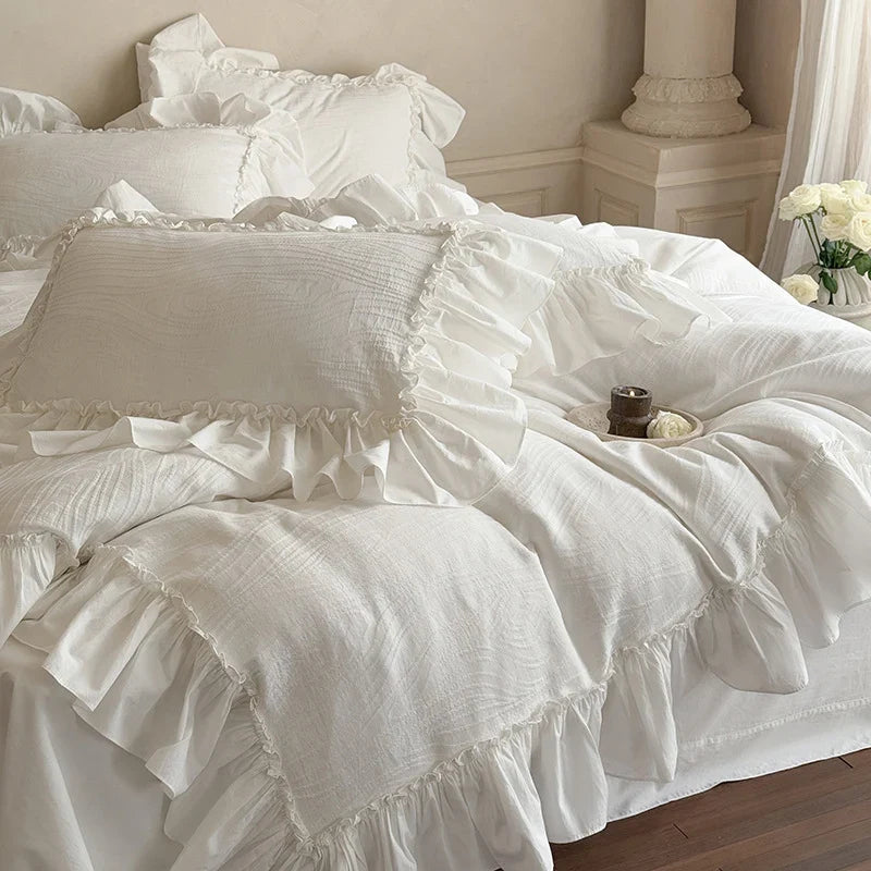 Bedding Set 4-Piece Breathable Cotton Blend Decorative Ruffle