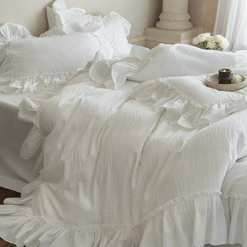 Bedding Set 4-Piece Breathable Cotton Blend Decorative Ruffle
