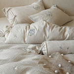 Bedding Set 4-Piece Breathable Cotton-Linen Floral Embroidery