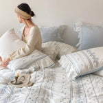 Bedding Set 4-Piece Cotton Embroidered Ruffled Integrated Bed Skirt