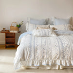 Bedding Set 4-Piece Cotton Embroidered Ruffled Integrated Bed Skirt