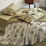 Bedding Set 4-Piece Cotton Satin Breathable Embroidered Tulle