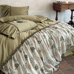 Bedding Set 4-Piece Cotton Satin Breathable Embroidered Tulle