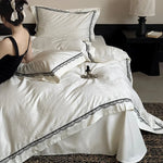 Bedding Set 4-Piece Cotton Satin Jacquard Lace Trim