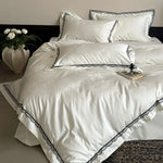 Bedding Set 4-Piece Cotton Satin Jacquard Lace Trim