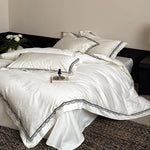 Bedding Set 4-Piece Cotton Satin Jacquard Lace Trim