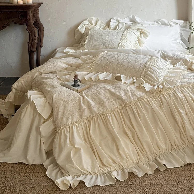 Bedding Set 4-Piece Floral Jacquard Embroidery Breathable Cotton