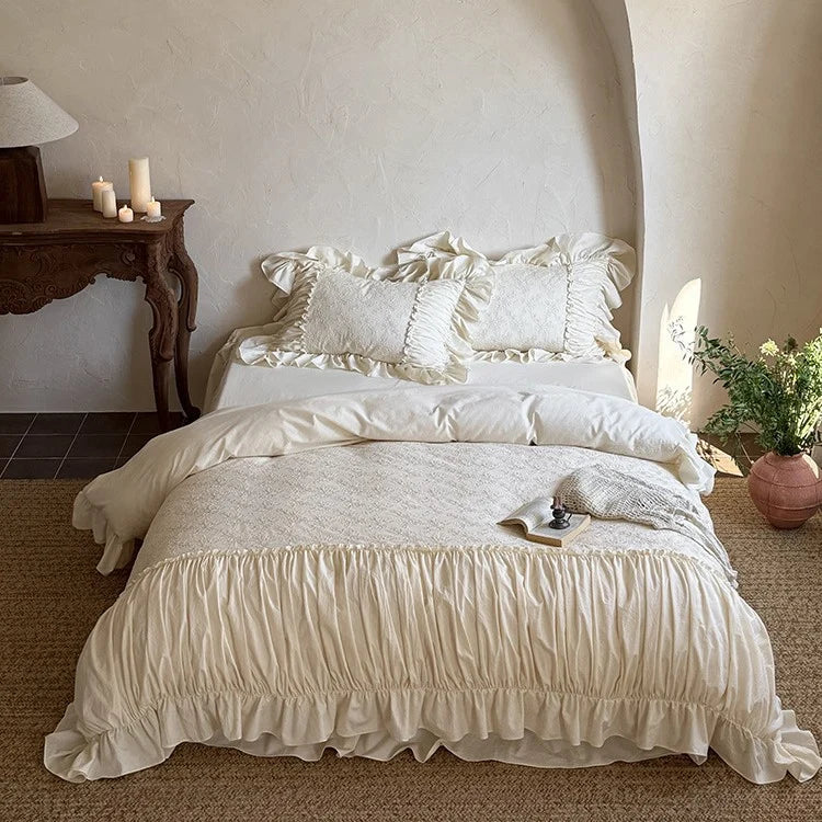 Bedding Set 4-Piece Floral Jacquard Embroidery Breathable Cotton