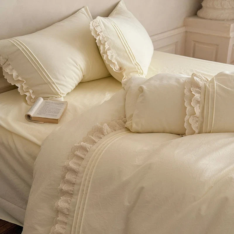 Bedding Set 4-Piece Lace & Ruffles 100% Cotton