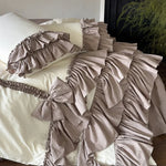 Bedding Set 4-Piece Linen-Look Layered Ruffles Bed Skirt