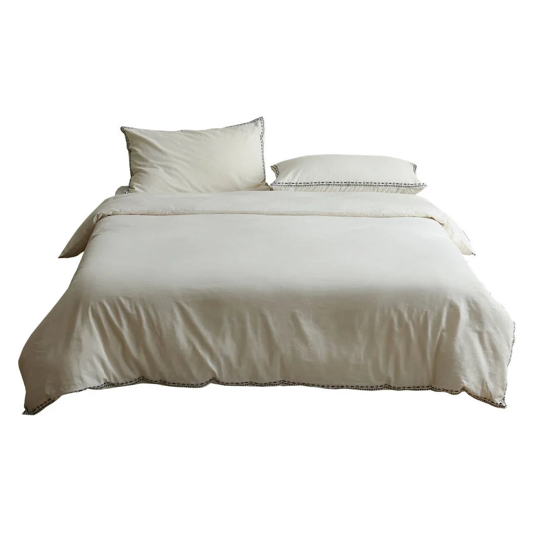 Bedding Set 4-Piece Organic Cotton-Linen Hand-Embroidered