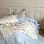 Bedding Set 4-Piece Premium Cotton Ruffled & Floral Embroidery