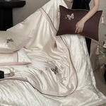 Bedding Set 4-Piece Satin Cotton Blend Embroidered Butterfly