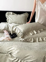 Bedding Set 4-Piece Satin Jacquard Ruffled Edges