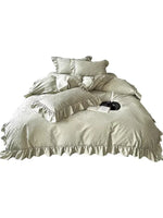 Bedding Set 4-Piece Satin Jacquard Ruffled Edges