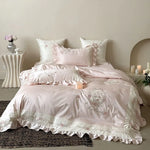 Bedding Set 4-Piece Silky Cotton Satin Rose Embroidery