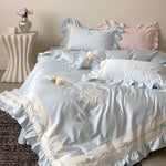 Bedding Set 4-Piece Silky Cotton Satin Rose Embroidery