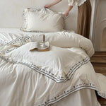 Bedding Set Breathable Cotton Embroidered Ruffled Hem 4-Piece