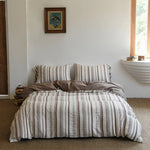 Bedding Set Breathable Cotton Embroidered Stripes & Floral Accents