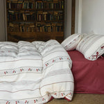 Bedding Set Breathable Cotton Embroidered Stripes & Floral Accents