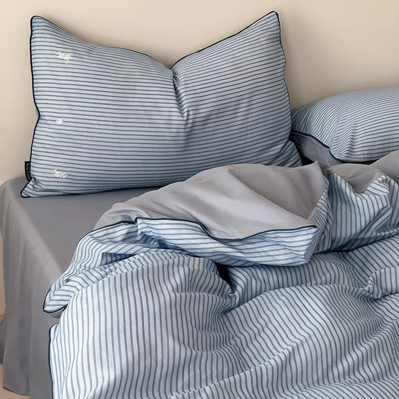 Bedding Set Breathable Cotton Fine Stripe Machine-Washable