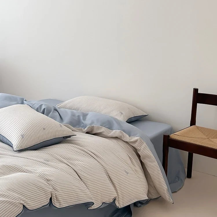 Bedding Set Breathable Cotton Fine Stripe Machine-Washable