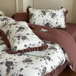 Bedding Set Breathable Cotton Gauze Floral & Ruffle 4-Piece