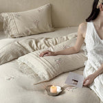 Bedding Set Breathable Cotton Gauze Rose Embroidery