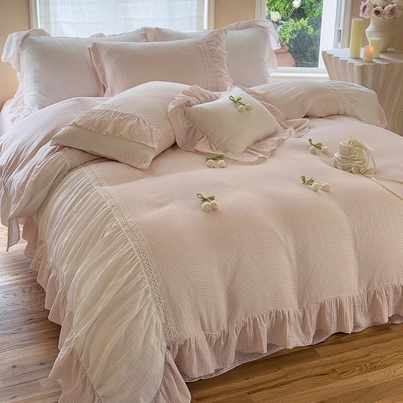 Bedding Set Breathable Cotton Gauze Ruffled & Lace
