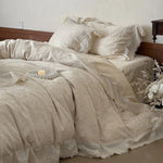 Bedding Set Breathable Cotton Jacquard Floral Lace Trim 4-Piece