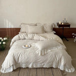Bedding Set Breathable Cotton Jacquard Floral Lace Trim 4-Piece