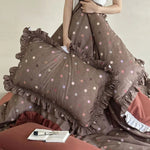 Bedding Set Breathable Cotton-Linen Reversible Polka Dot Ruffled Edges
