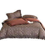 Bedding Set Breathable Cotton-Linen Reversible Polka Dot Ruffled Edges