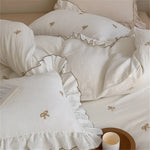 Bedding Set Breathable Cotton Muslin Bow & Ruffle Trim