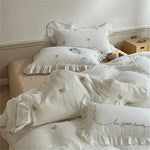 Bedding Set Breathable Cotton Muslin Bow & Ruffle Trim
