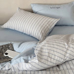 Bedding Set Breathable Cotton Muslin Reversible Fine Stripe Four Piece